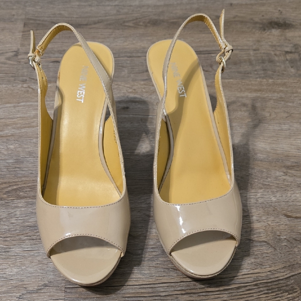 Nine West Nude Patent Slingback Heels